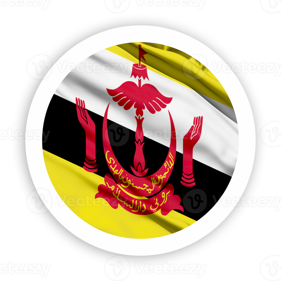 Brunei Waving Flag with White Rounded Circle Frame png
