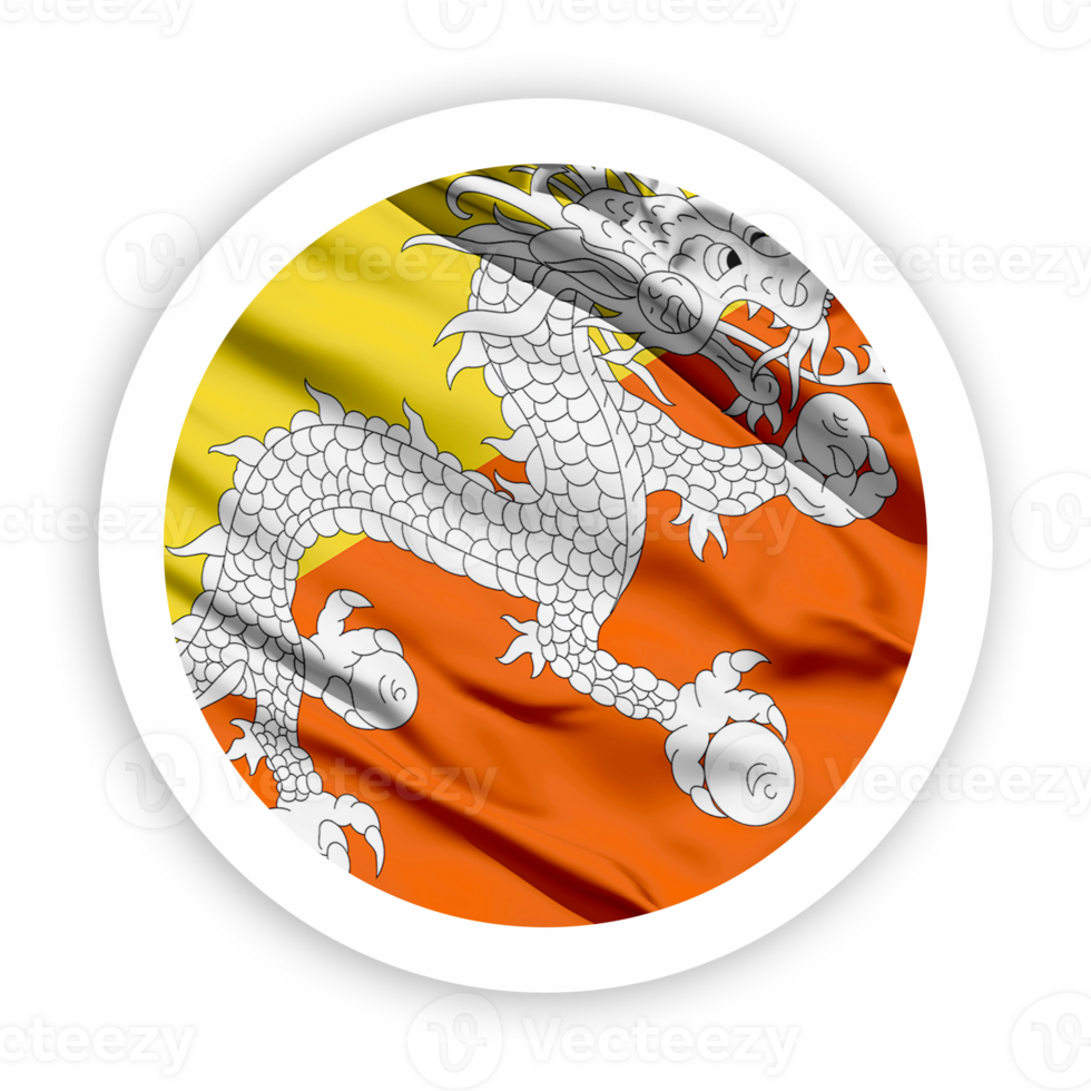 Bhutan Waving Flag with White Rounded Circle Frame png