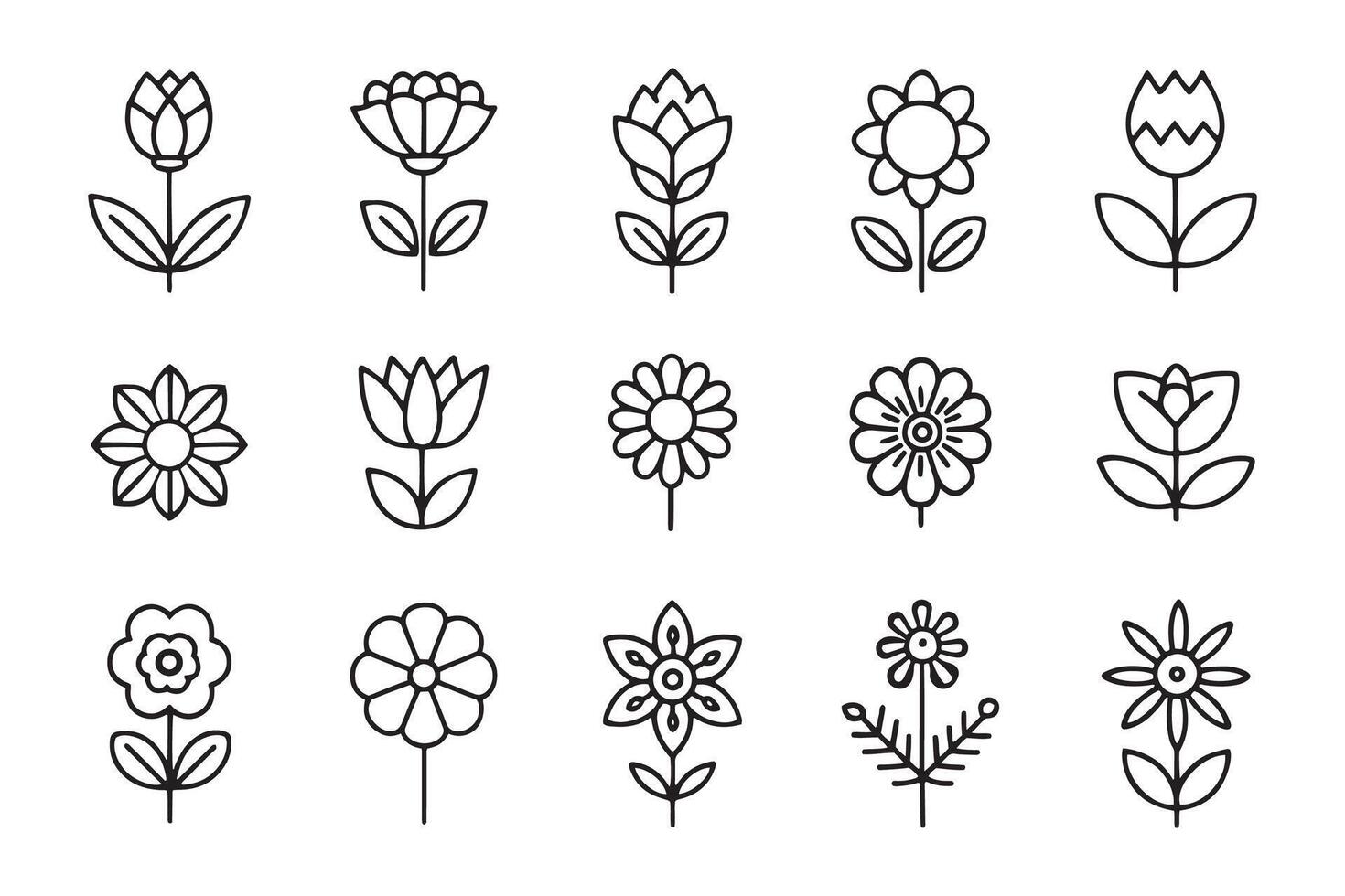 Flowers related editable icon set flat illustration on white background. vector