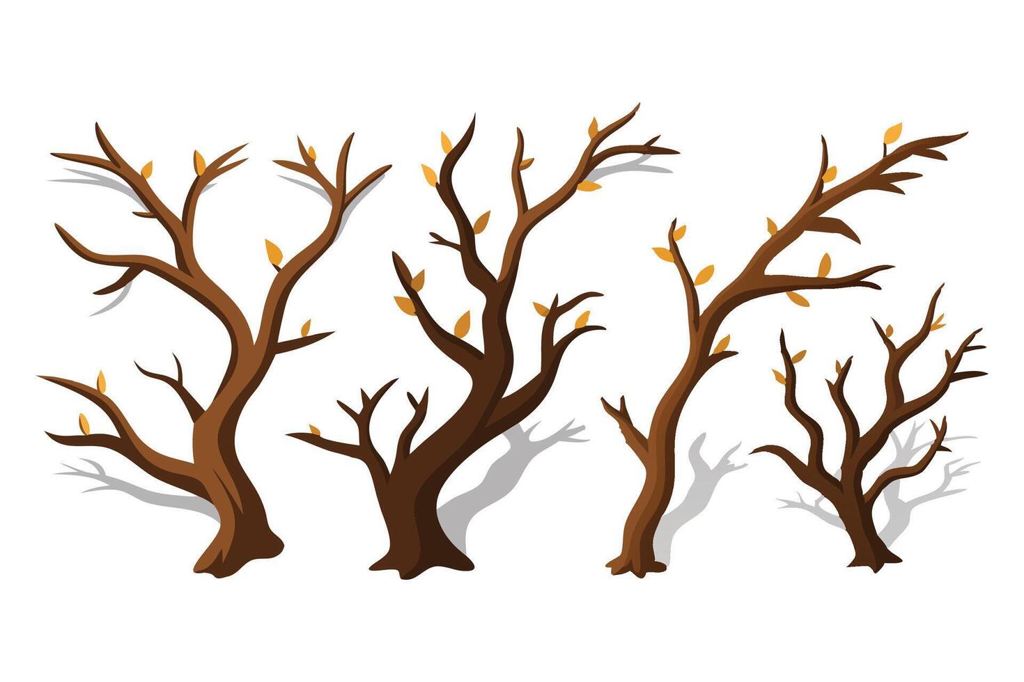 Realistic tree branches set with shadow isolated flat illustration on white background. vector