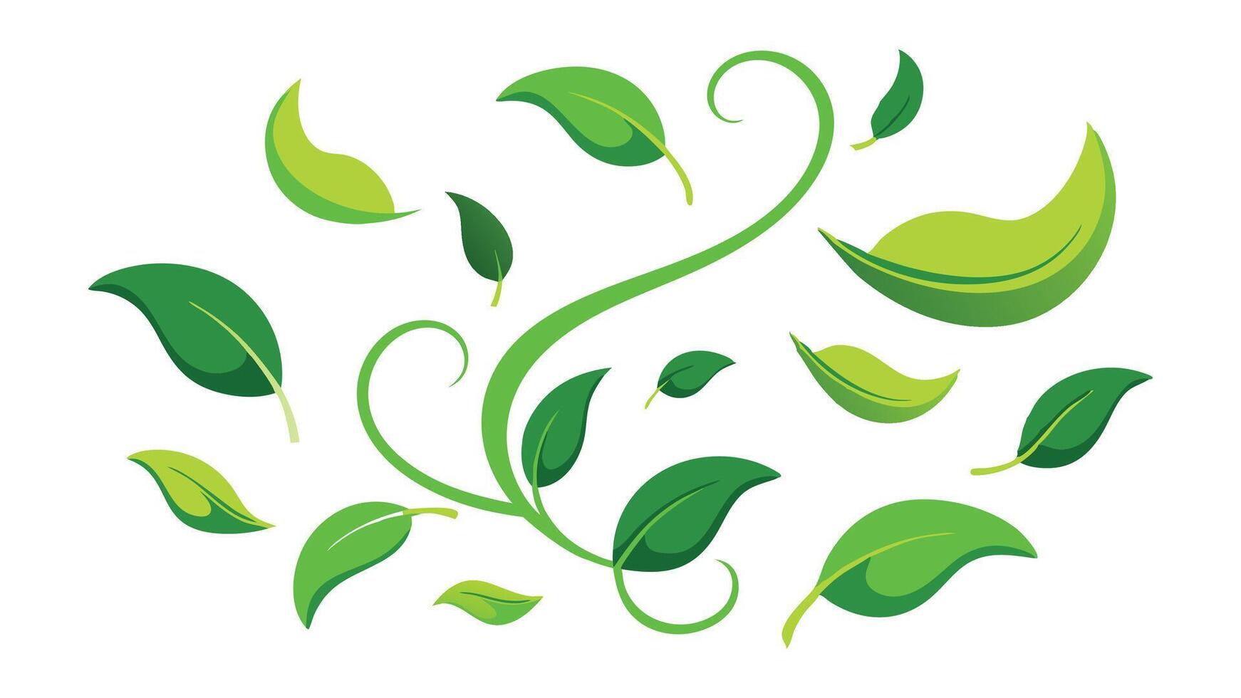 leaves twist flowing in the air isolated flat illustration on white background. vector