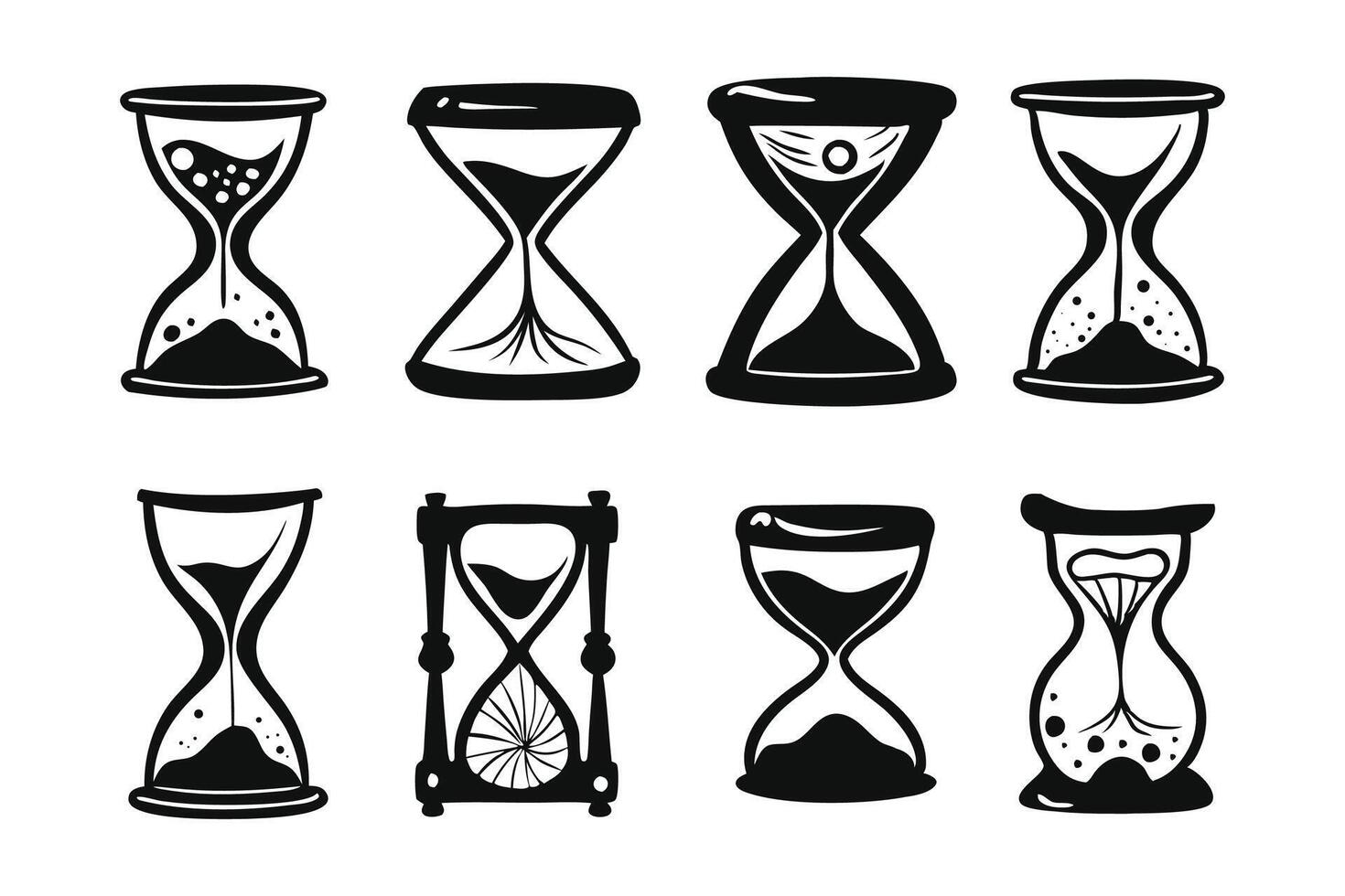 Hourglass Hand drawn black brush isolated flat illustration set on white background vector