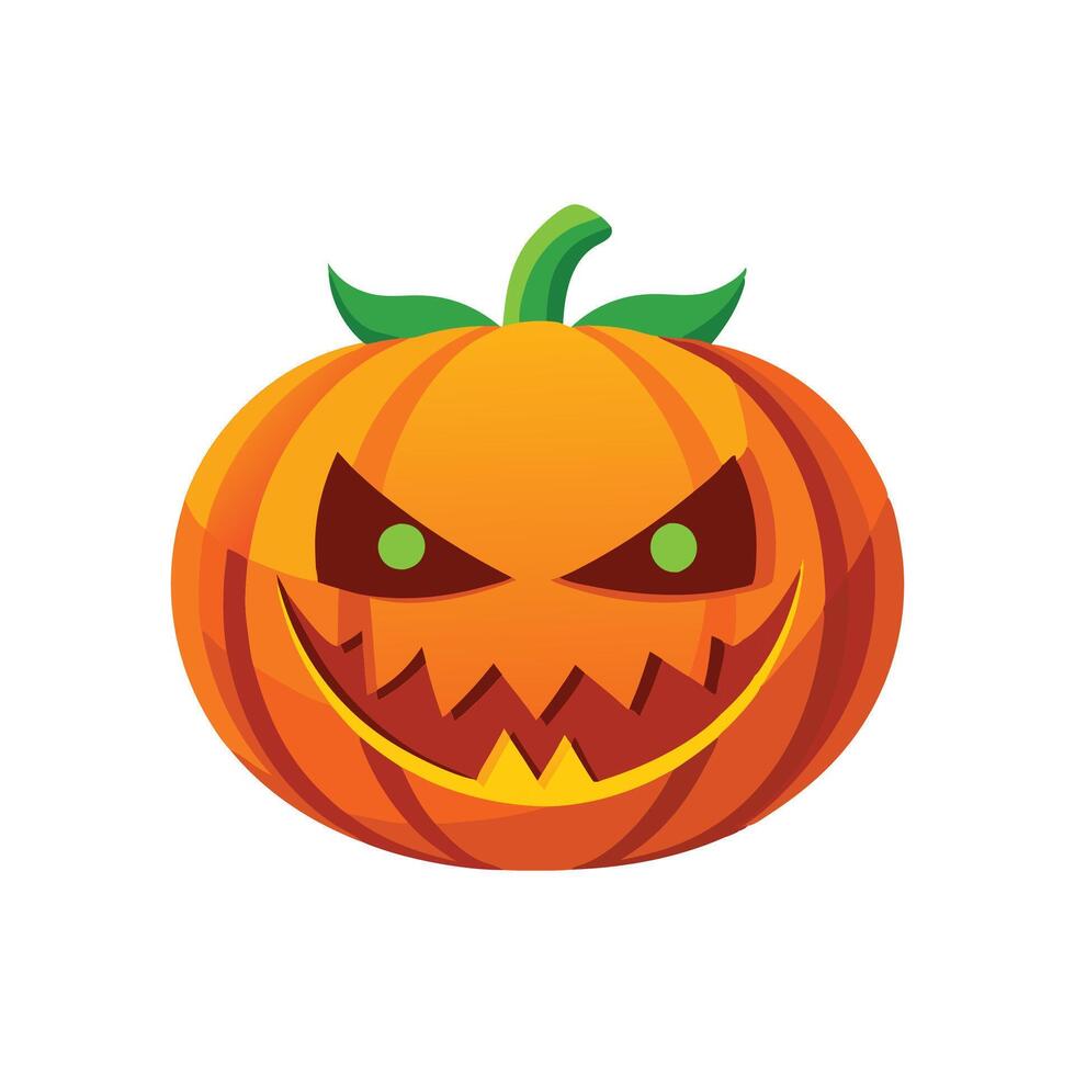 A vibrant Halloween pumpkin clipart featuring a carved jack lantern with a spooky expression and glowing eyes isolated white background. vector