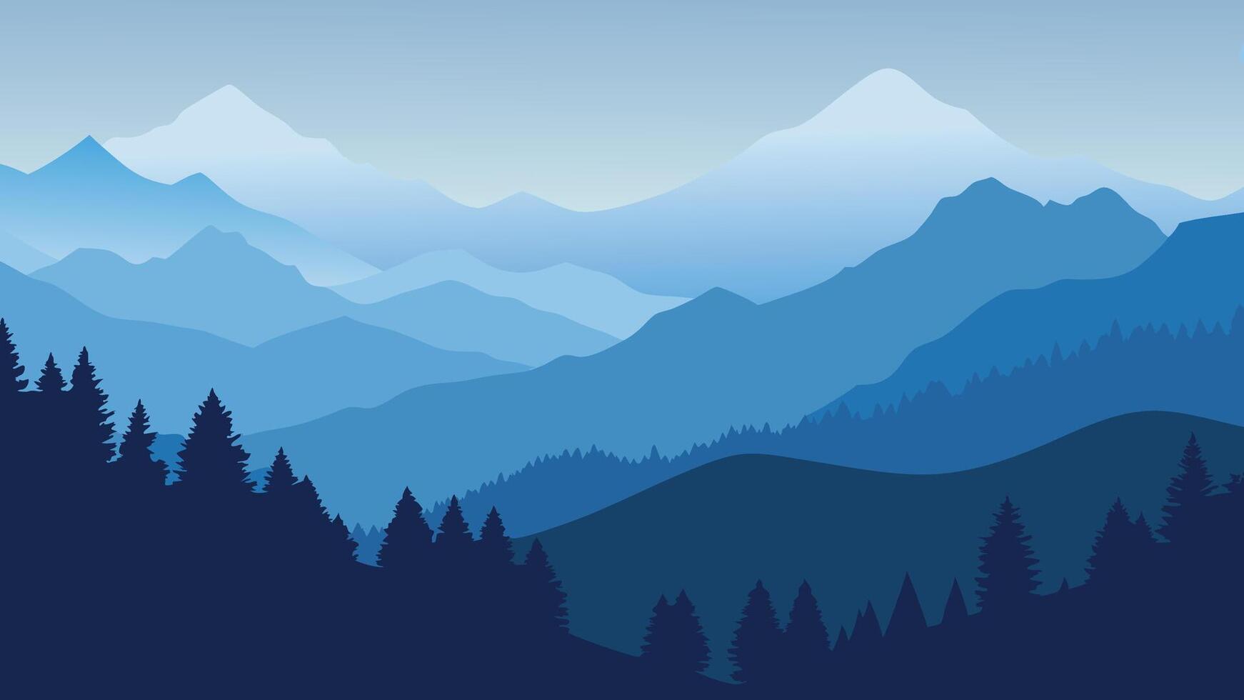 landscape featuring fog enveloping trees in the mountains, creating a tranquil and picturesque scene flat illustration vector