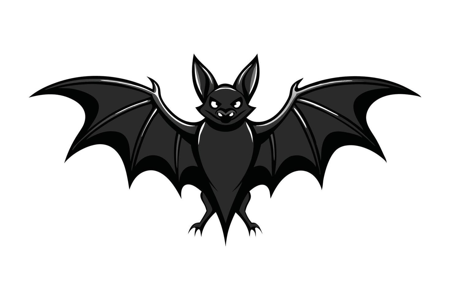 Black bat with outstretched wings, set against a transparent background, showcasing its distinctive silhouette isolated white background. vector