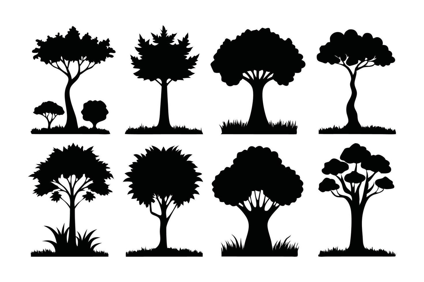 Poster tree silhouette set flat illustration on white background. vector