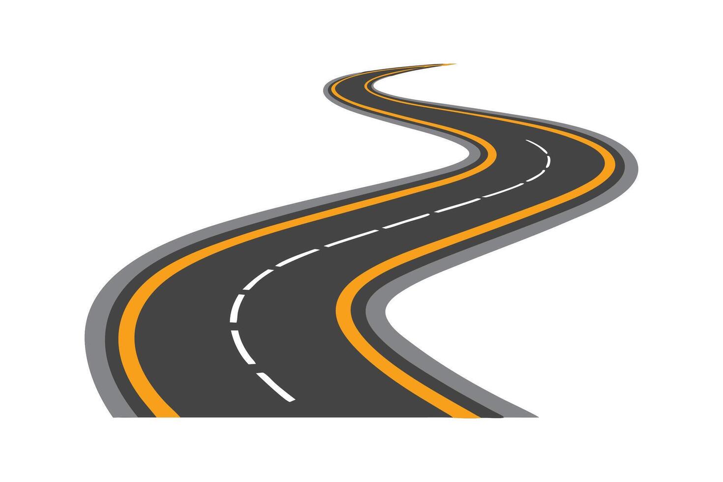 Asphalt road turning left isolated white background. vector