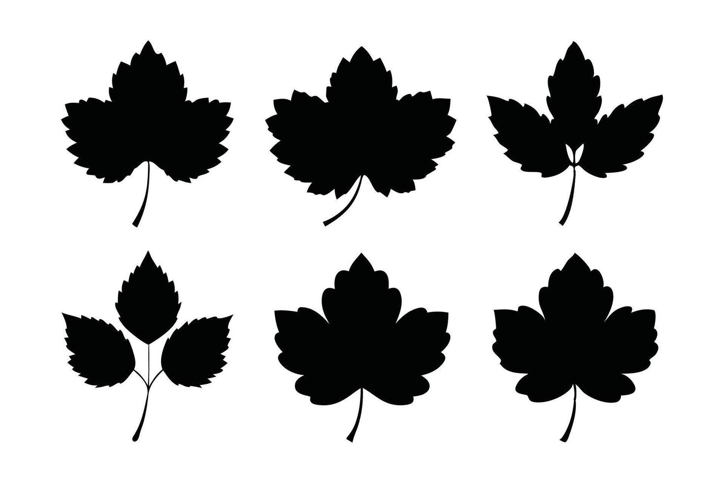 Blackcurrant leaves silhouette set flat illustration on white background. vector