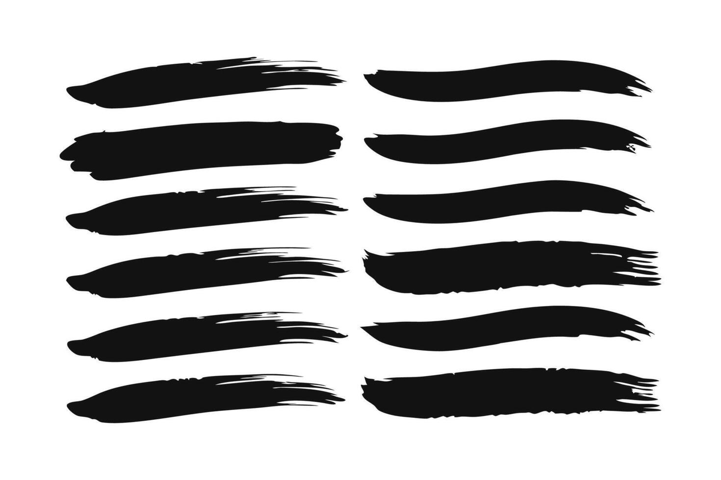 Bold black brush strokes arranged artistically collections set isolated flat illustration on white background. vector