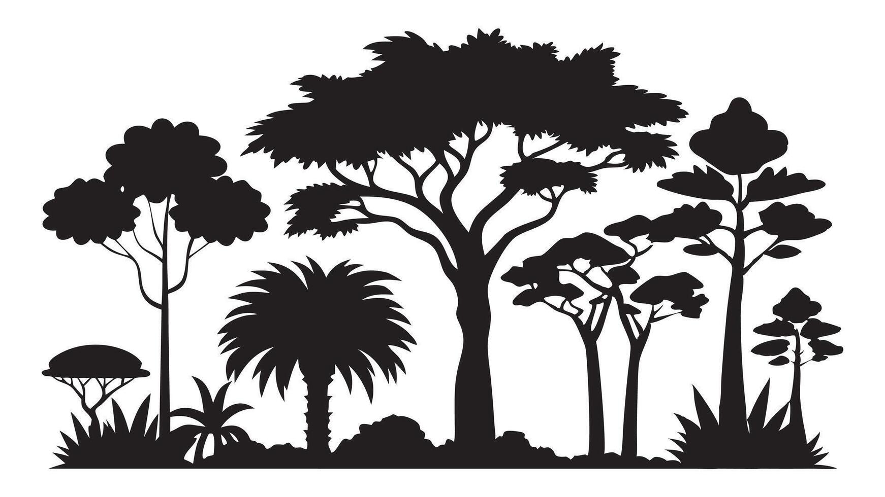 Jungle trees shapes illustration on white background vector
