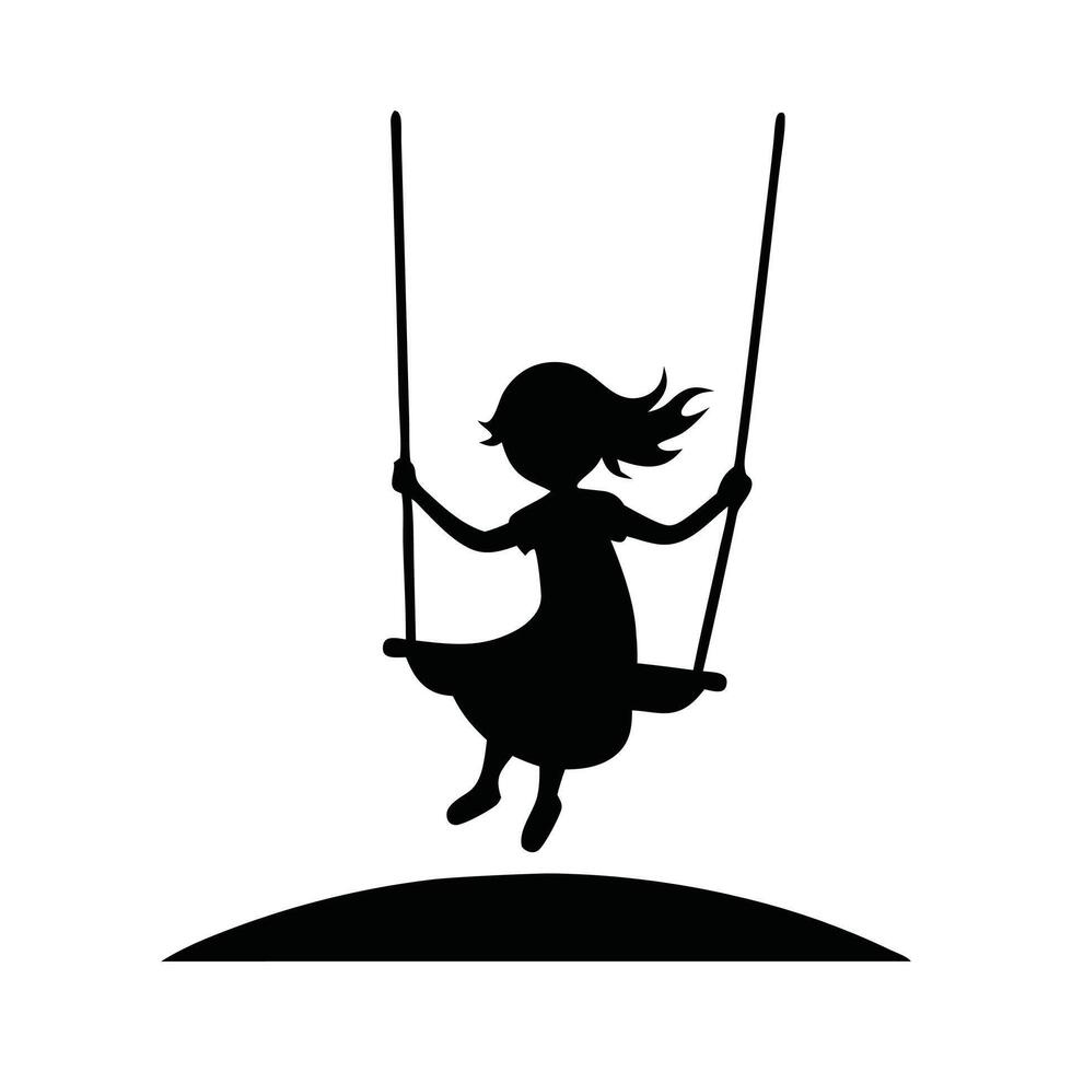 A girl joyfully swinging against a sunset backdrop, capturing a moment of carefree childhood bliss silhouette set flat illustration on white background vector