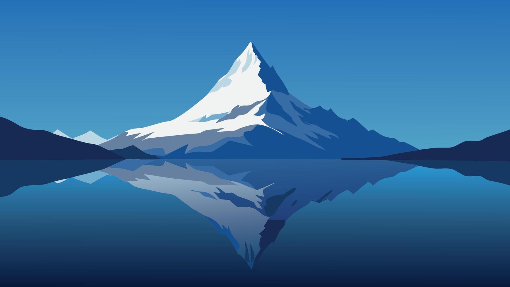 The Matterhorn mountain majestically reflected in a serene lake, showcasing its iconic peak against a clear sky illustration vector