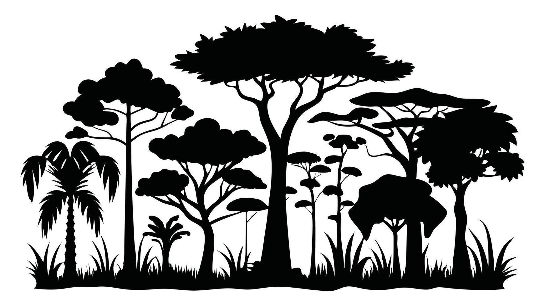 Jungle trees Black shapes illustration on white background vector