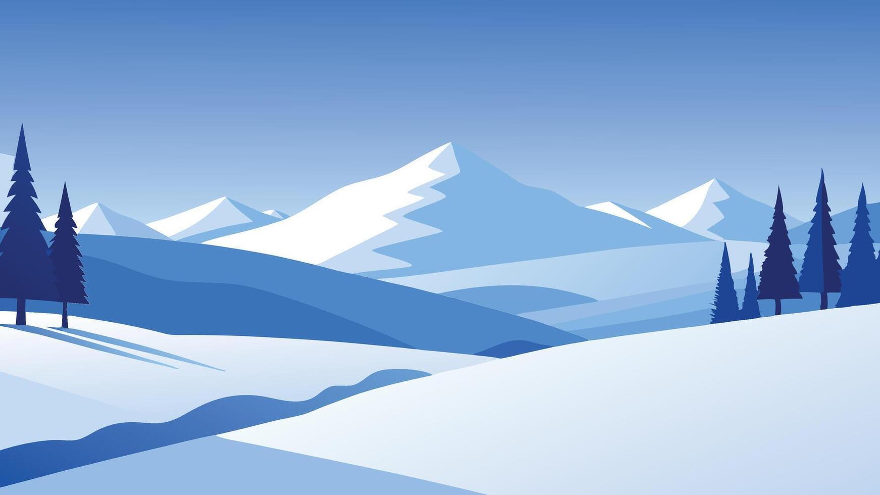 Winter scene showcasing snow covered trees in a vast, white landscape, evoking a sense of peace flat illustration vector