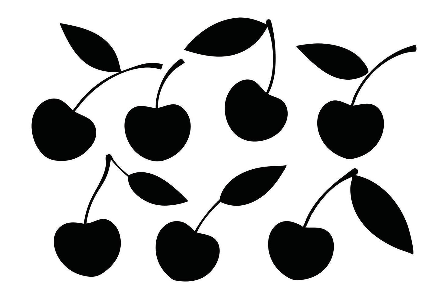 Sweet cherry leaves silhouette set flat illustration on white background vector