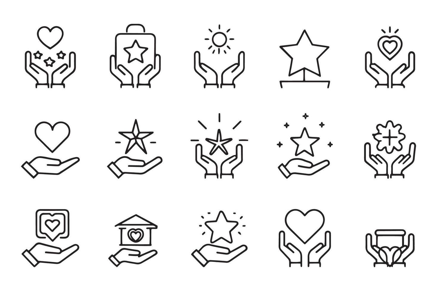 Hand holding star love and other effects related icons set isolated on white background flat illustration vector