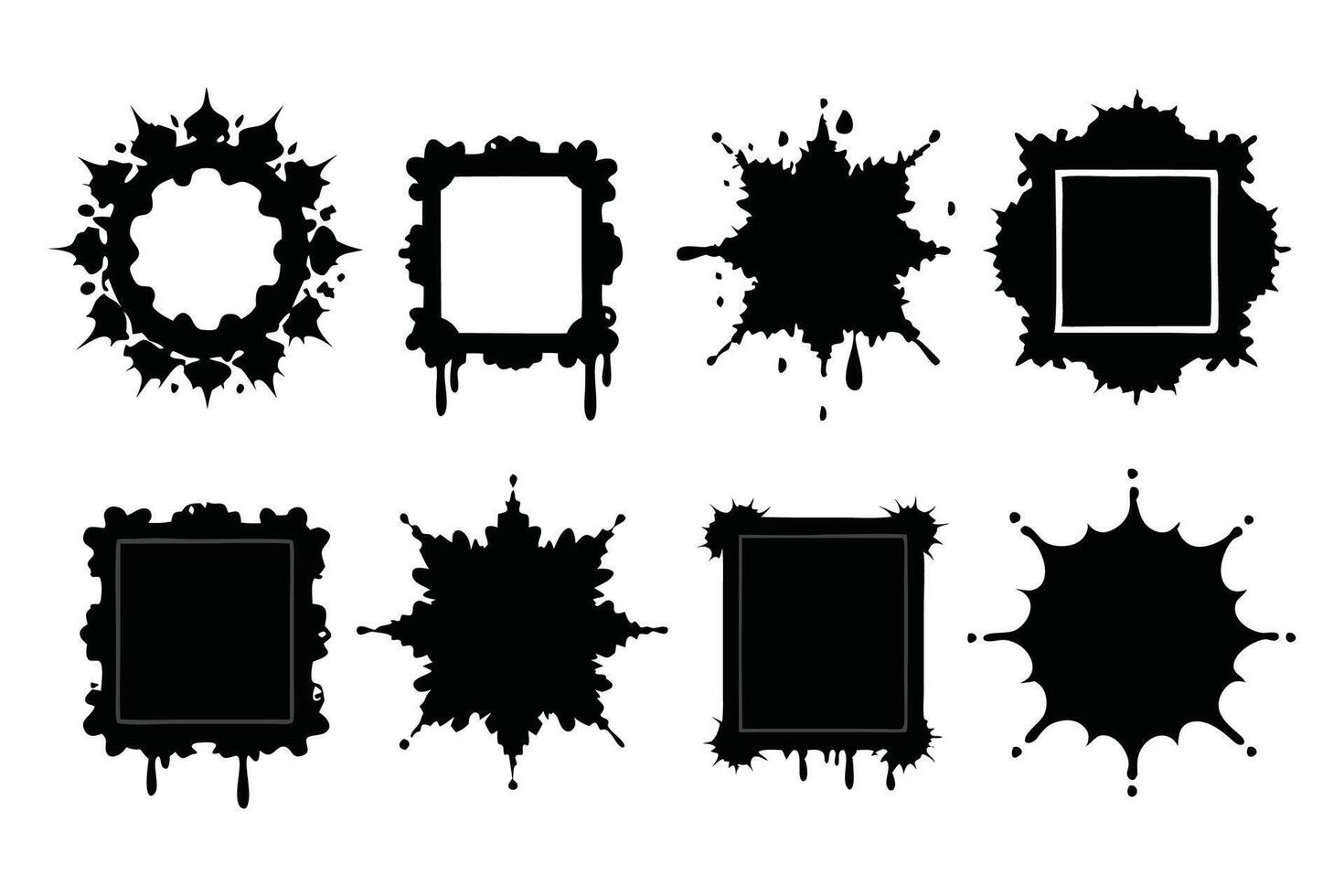 Black splashes grunge with frame. Dirty artistic design elements, boxes, frames for text. Black splashes Collection set vector