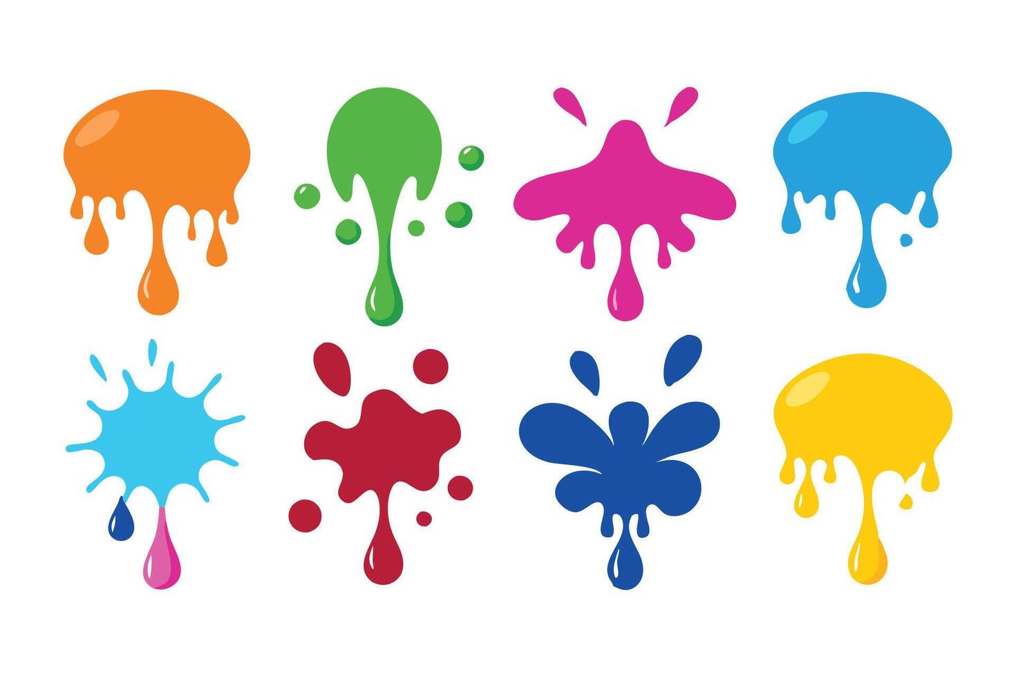 Ink drops and splashes. Blotter spots, liquid paint drip drop splash and ink splatter Best collection set flat illustration vector