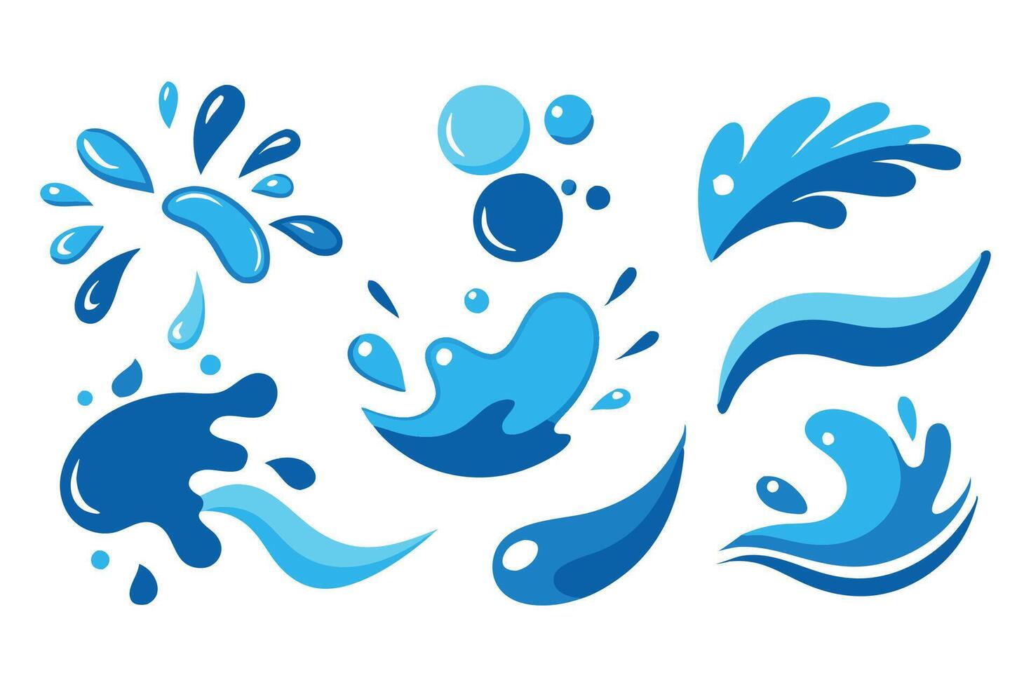 Best collection of water splash icons, showcasing various designs and styles, representing fluidity and movement in a visual forma flat illustration vector