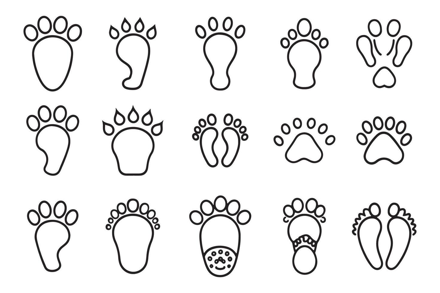 Footprint step 15 pcs icons set isolated on white background flat illustration. vector