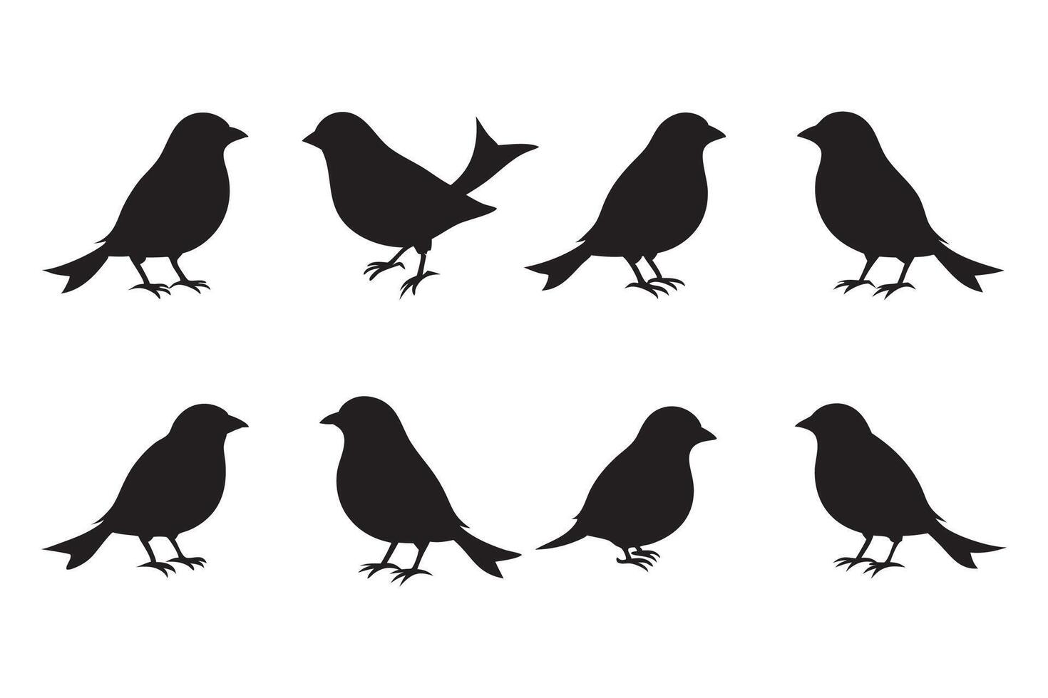 Canary bird Black silhouette isolated flat illustration set on white background vector