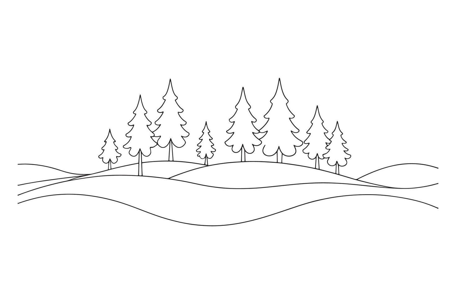 A simple line drawing depicting a serene lake surrounded by trees, capturing the essence of nature's tranquility One line continuous line art illustration on white background. vector