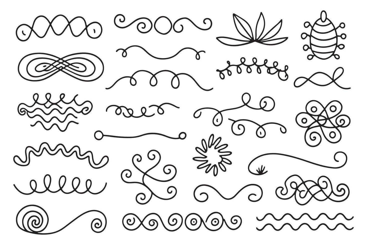 Hand drawn doodle decorative collection of squiggly lines isolated on white background illustration vector