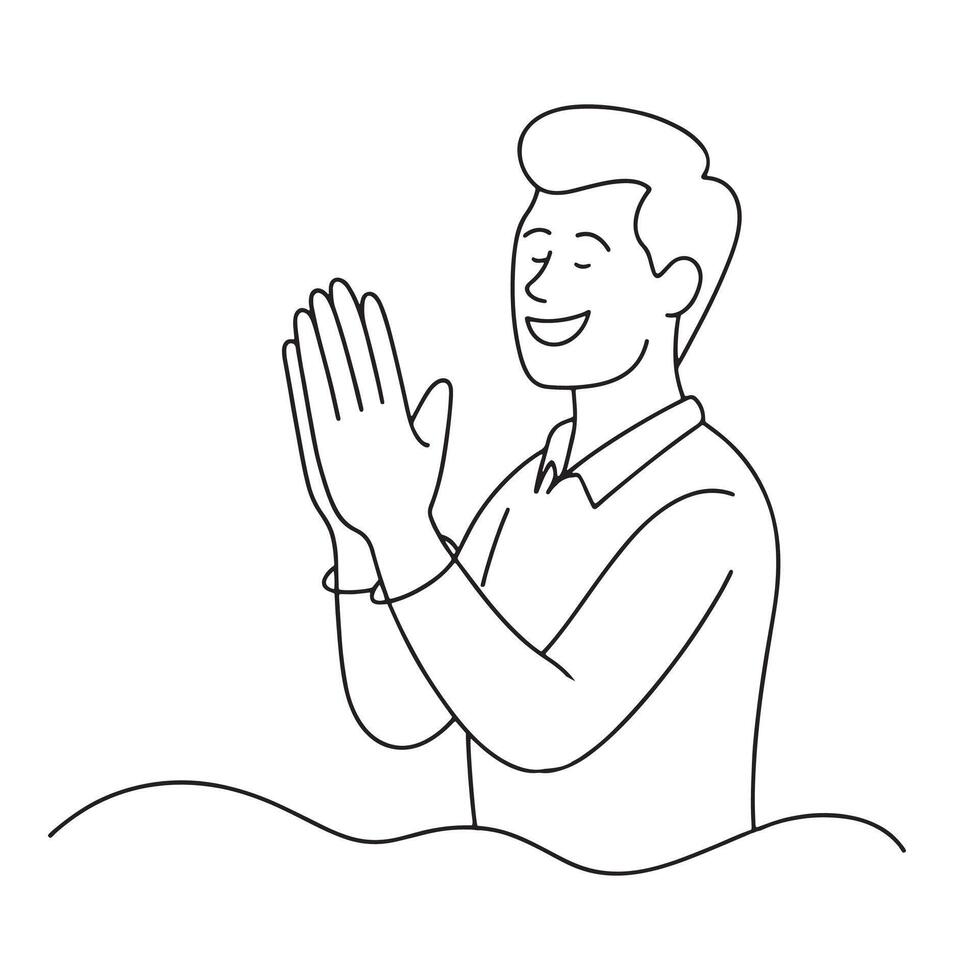 Cartoon character hands clapping or applause with loud noise One line continuous line art illustration on white background vector