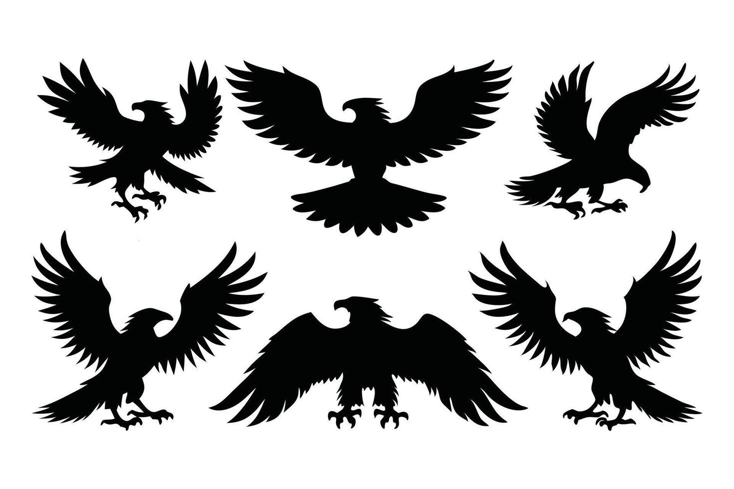 Eagle bird Black silhouette isolated flat illustration set on white background. vector