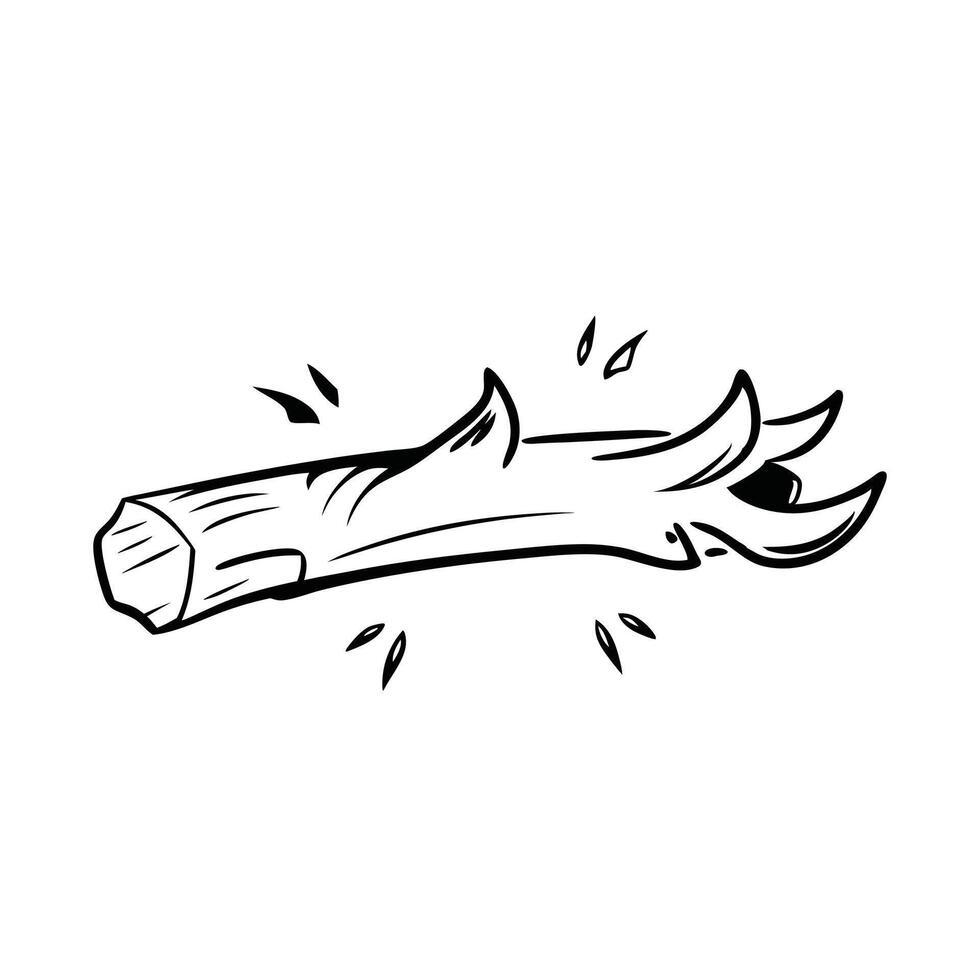 Broken tree branch Hand drawn doodle Line art flat illustration vector