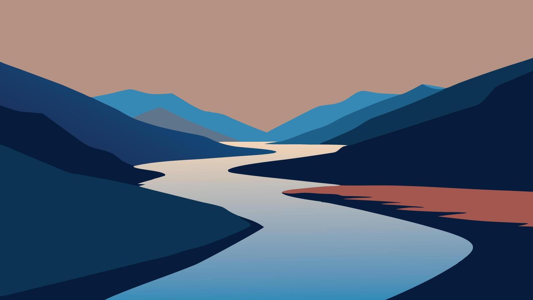 Morning view of Skjalfandafljot river, Iceland, Europe flat illustration. vector