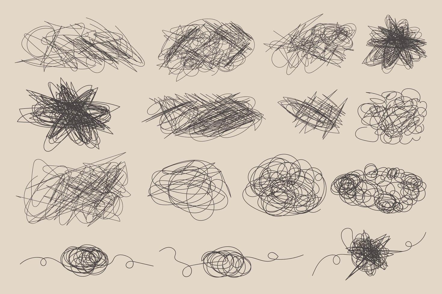 Chaotic scribble lines collection. Hand draw doodle crazy tangled scribbles vector