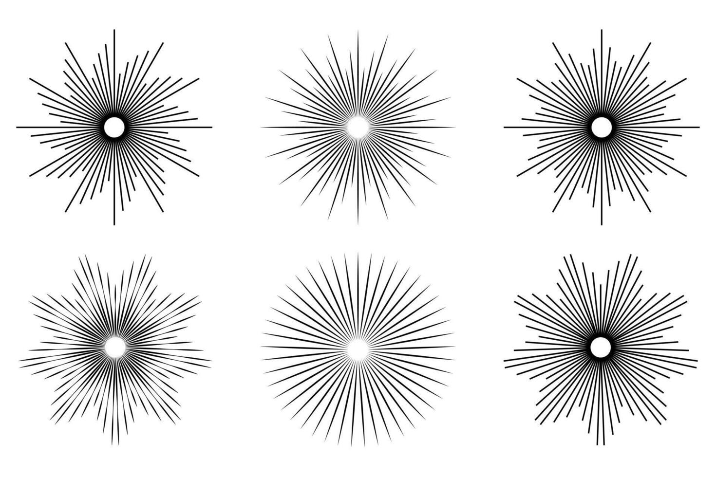 Sunburst element. Round, radial sunburst, Set of icons of stars. Circular beans, Sun ray . vector