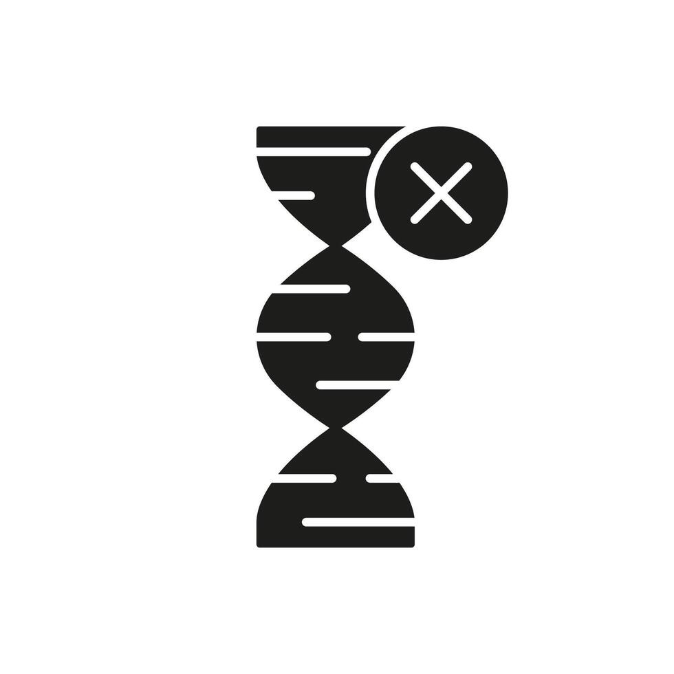 DNA Helix Silhouette Icon with Prohibition Symbol. Genetic Modification Errors in Biotechnology and Scientific Studies. Isolated Illustration vector