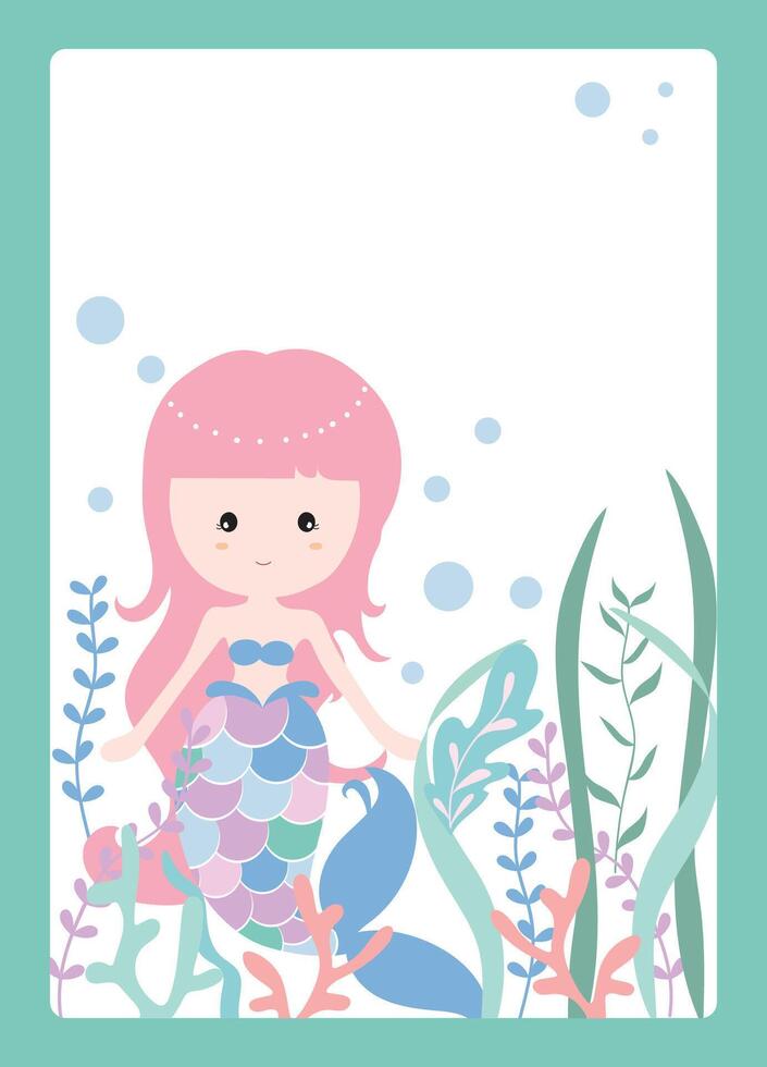 mermiad baby shower invitation card with girl vector