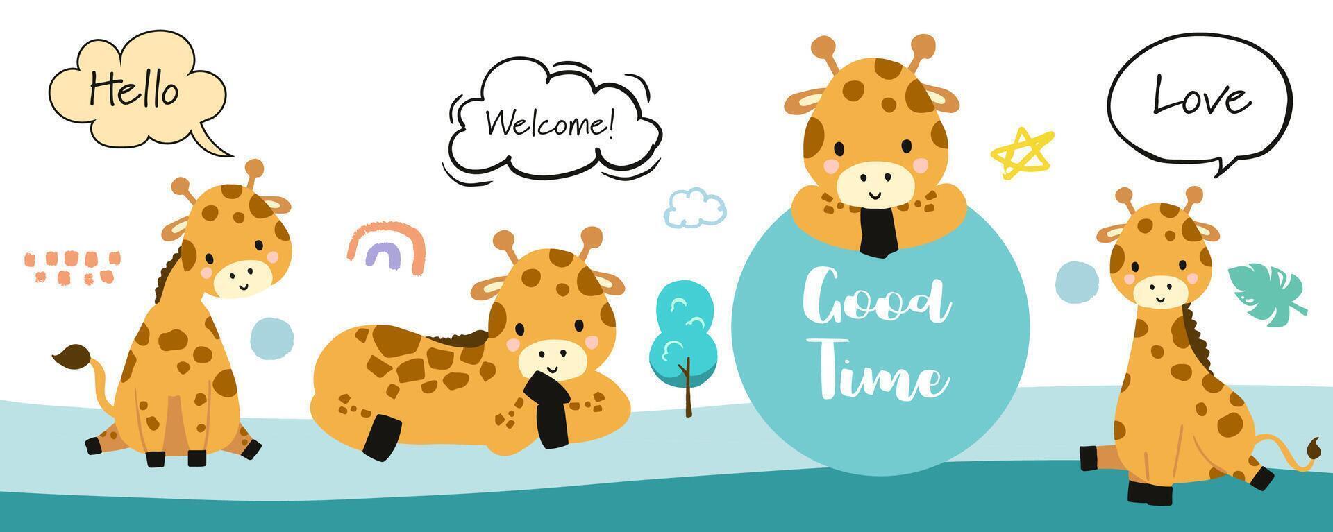cute giraffe template banner with different character vector