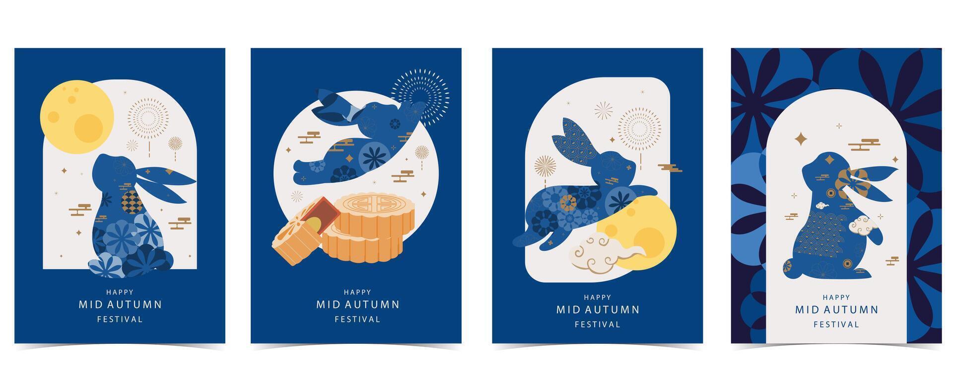 mid-autumn background with rabbit and Chinese pattern vector