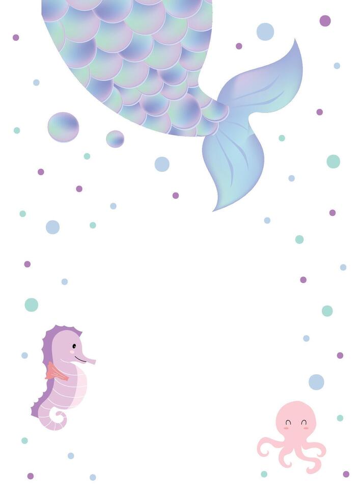 mermiad baby shower invitation card with marine decoration vector