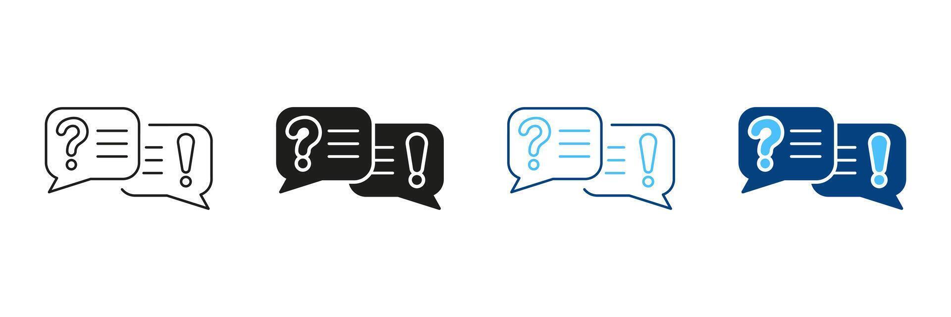 Speech Bubble With Question Mark And Exclamation Mark Line and Silhouette Icon Set. Customer Support Chat Pictogram. FAQ Symbol. Dialog Sign. Editable Stroke. Isolated Illustration vector