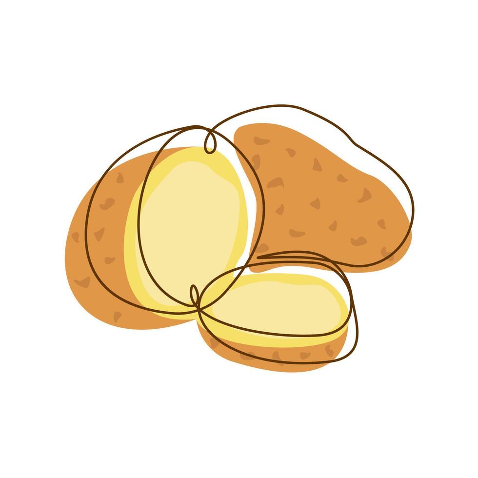 Healthy Food Ingredient Potato Vegetable Slices in Line Art Design vector