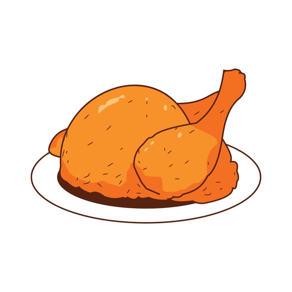 Whole Delicious Fried Chicken Fast Junk Food Illustration vector