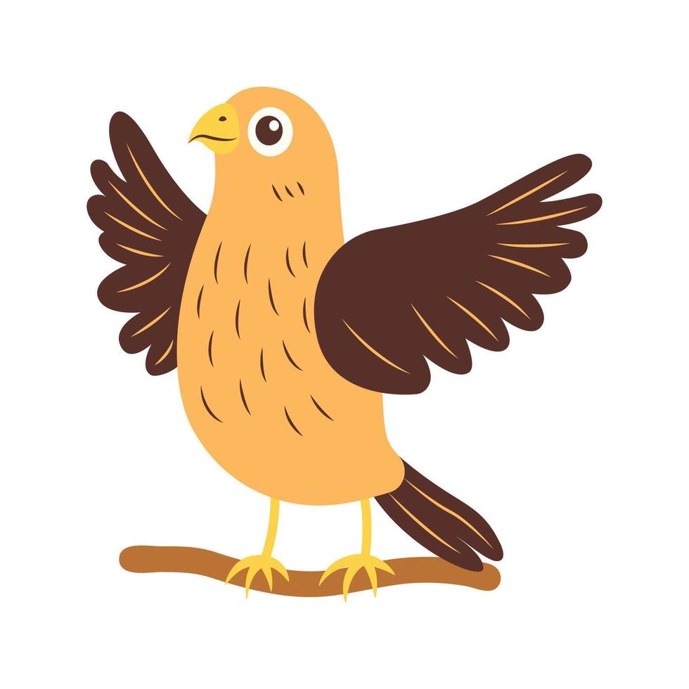 Cute Eagle Hawk Falcon Bird Animal Flapping Wings Freedom on Tree Twig vector