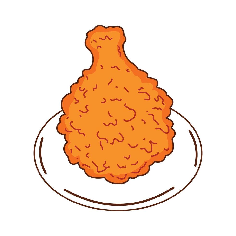 Crispy Fried Chicken Drumstick Fast Junk Food on a Plate vector