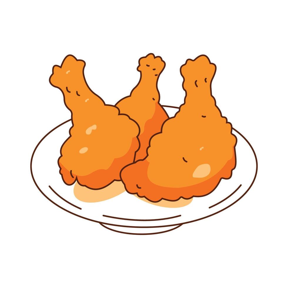 Delicious Fried Chicken Drumstick Fast Junk Food on a Plate vector