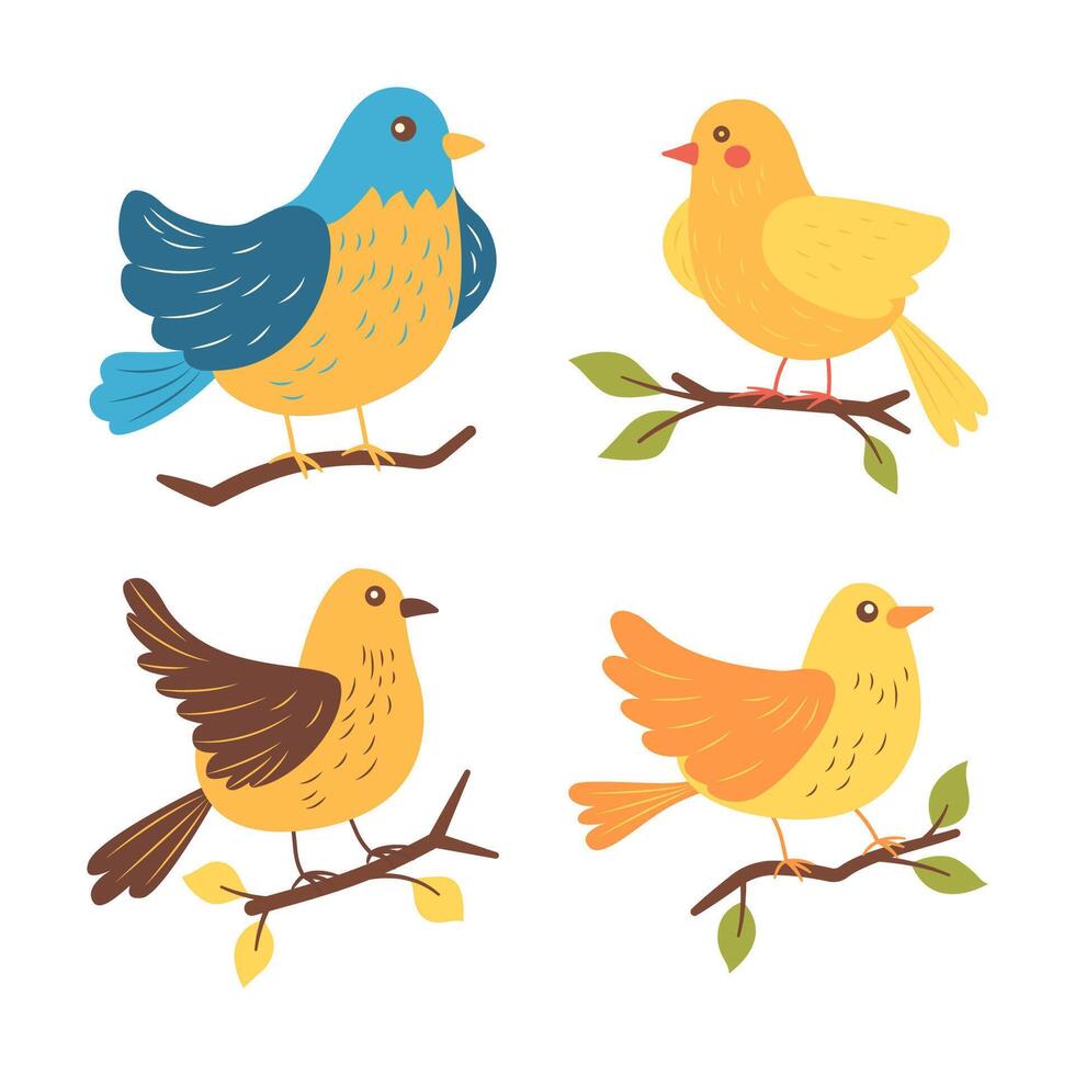 Cute Colorful Dove Pigeon Bird Animal Cartoon on Tree Twig vector