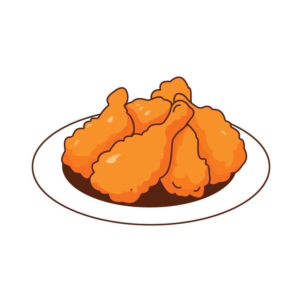 Tasty Crispy Fried Chicken Drumstick Fast Junk Food on a Plate vector