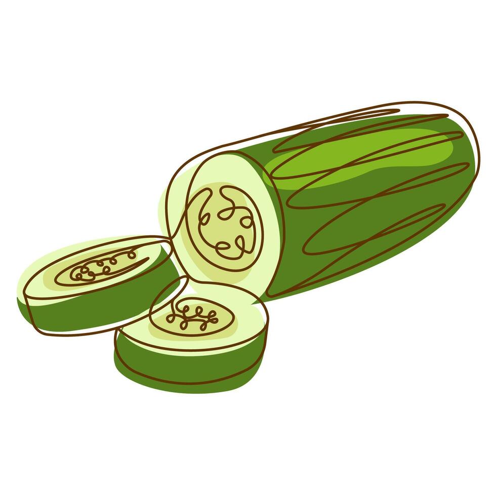 Healthy Green Food Ingredient Cucumber Vegetable in Line Art Design vector