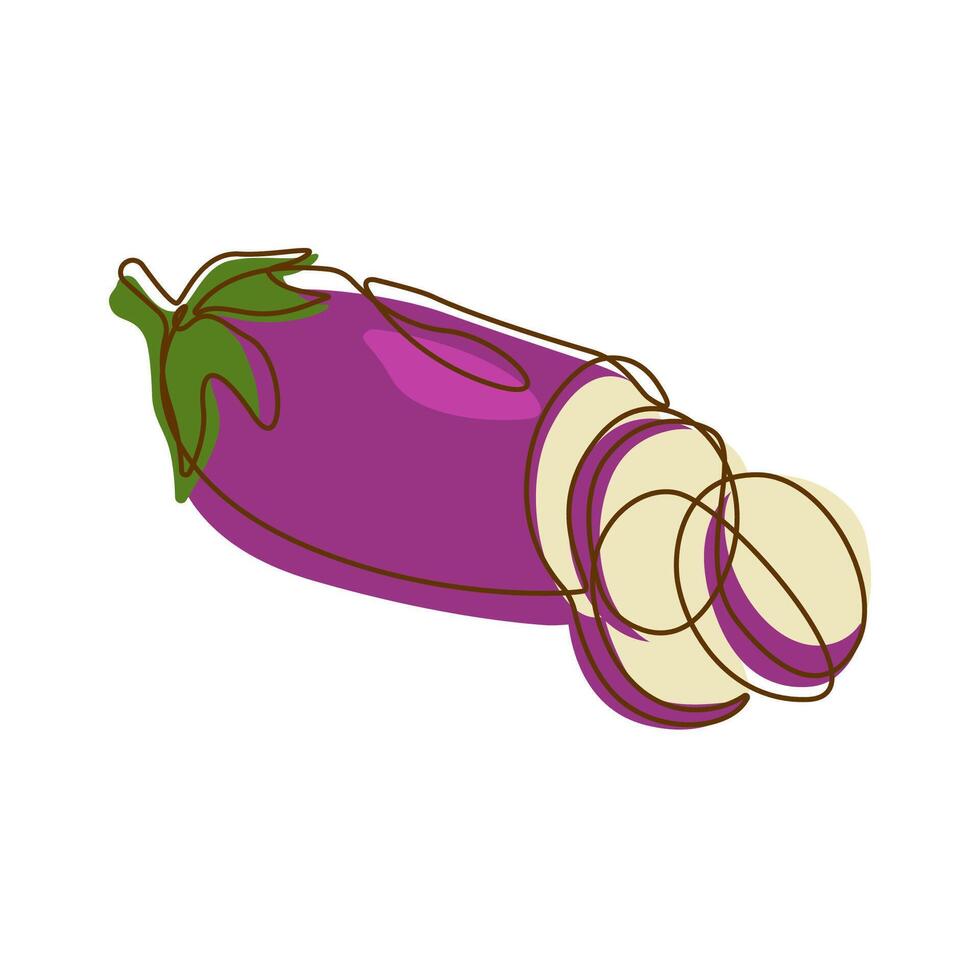 Healthy Food Ingredient Purple Eggplant Vegetable Slices in Line Art Design vector
