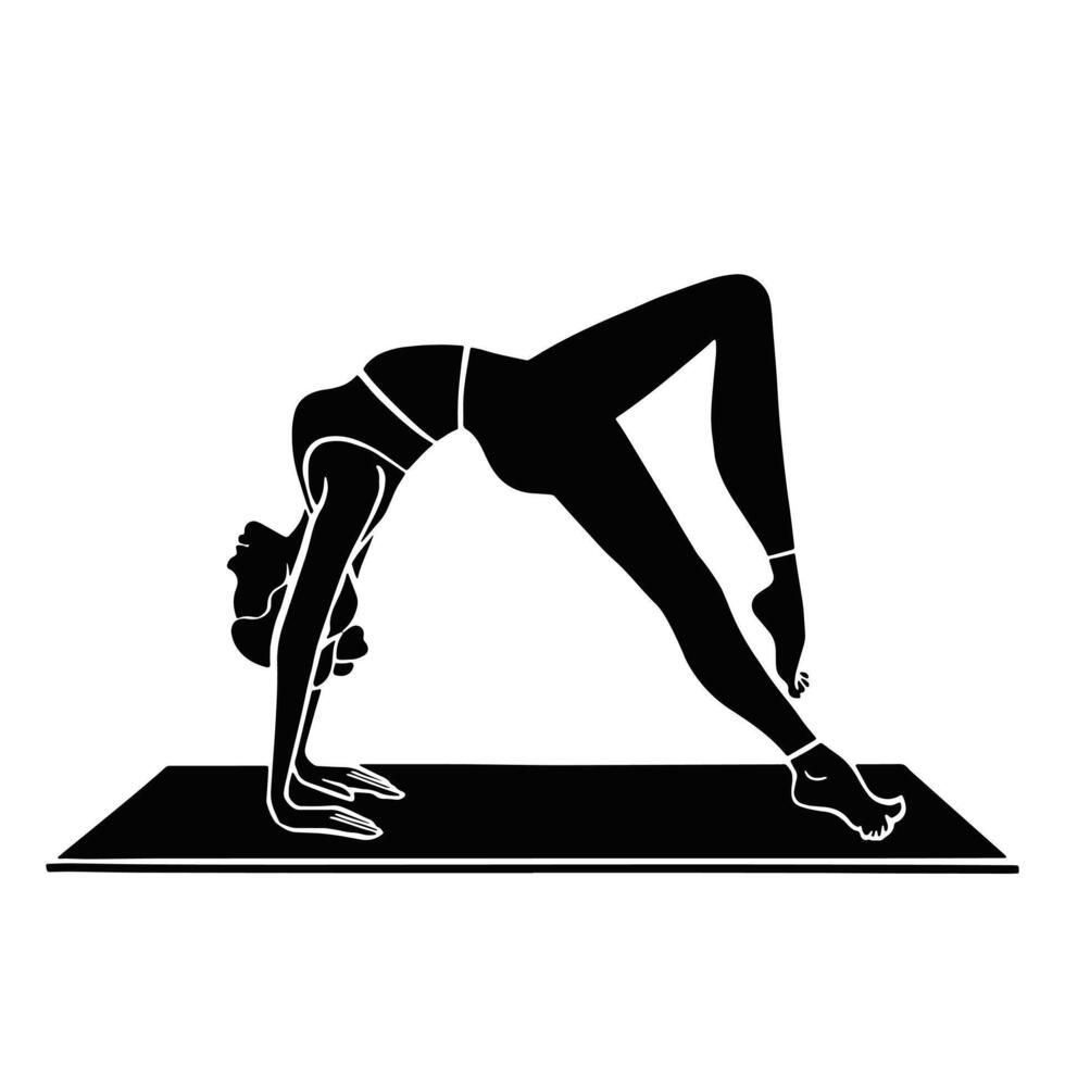 Yoga, asana gymnastic bridge, silhouette vector