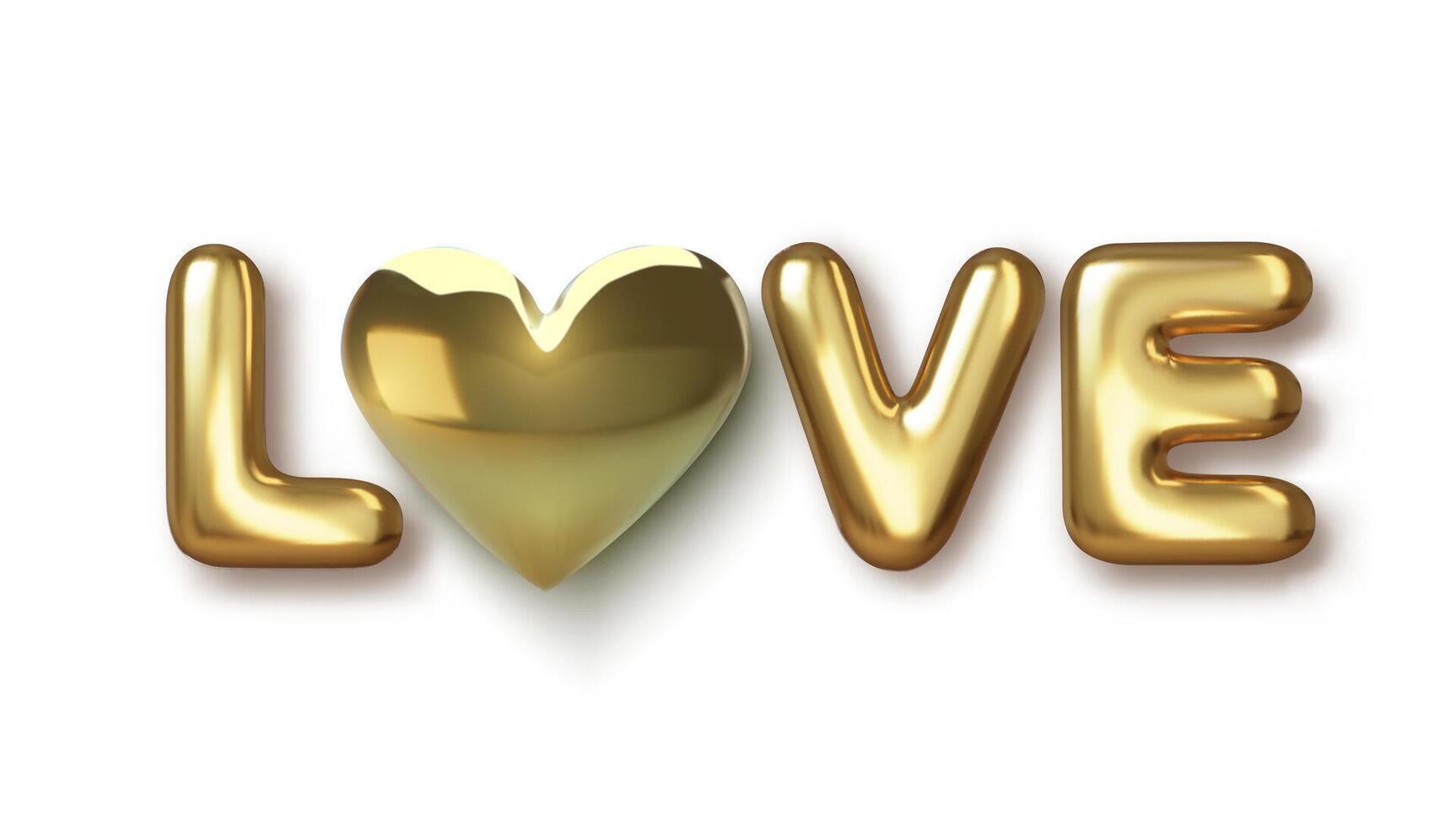 Love quote 3d realistic golden font on white background. Valentines day, 3d render design. illustration vector